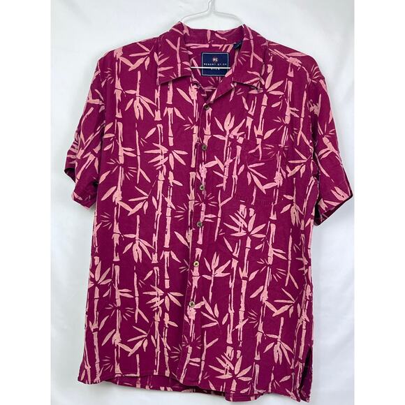 Robert Stock Silk Men's Large Red Hawaiian Print Short Sleeve Vacation Shirt - Picture 1 of 8